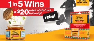 Tiger Balm Australia – Win a $20 Rebel gift voucher (over 39,000 prizes to be won)