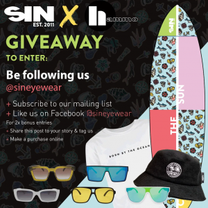 Sin Eyewear – Win a Surfboard prize pack valued over $1,500