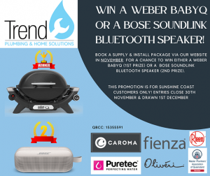 Trend Plumbing & Home Solutions – Win a Weber BabyQ or a Bose Soundlink Bluetooth speaker