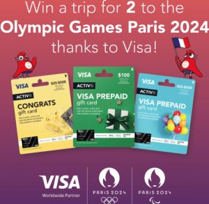 Blackhawk Network – Visa Paris 2024 Olympics – Win a major prize package of a trip for 2 to Paris OR 1 of 60 weekly prizes