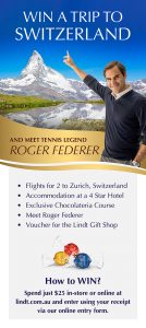 Lindt Chocolate Australia – Win a trip for 2 to Zurich, Switzerland to meet Roger Federer