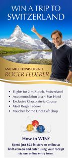 Lindt Chocolate Australia – Win a trip for 2 to Zurich, Switzerland to meet Roger Federer