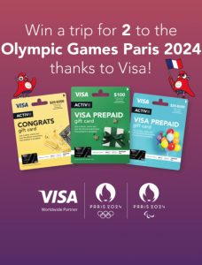 Visa – Paris 2024 Olympics – Win a major prize of a trip for 2 to Paris OR weekly prizes