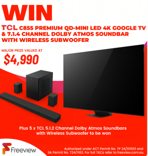 Freeview Australia – Win a major prize of a TCL 65” 4K TV PLUSa TCL Soundbar OR 1 of 5 minor prizes